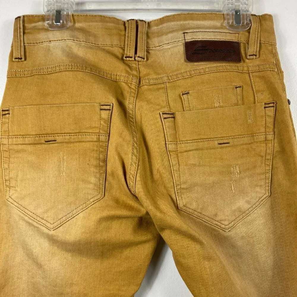 Mens Brazilian Sawary Denim Distressed Slim‎ Jeans Gold 33